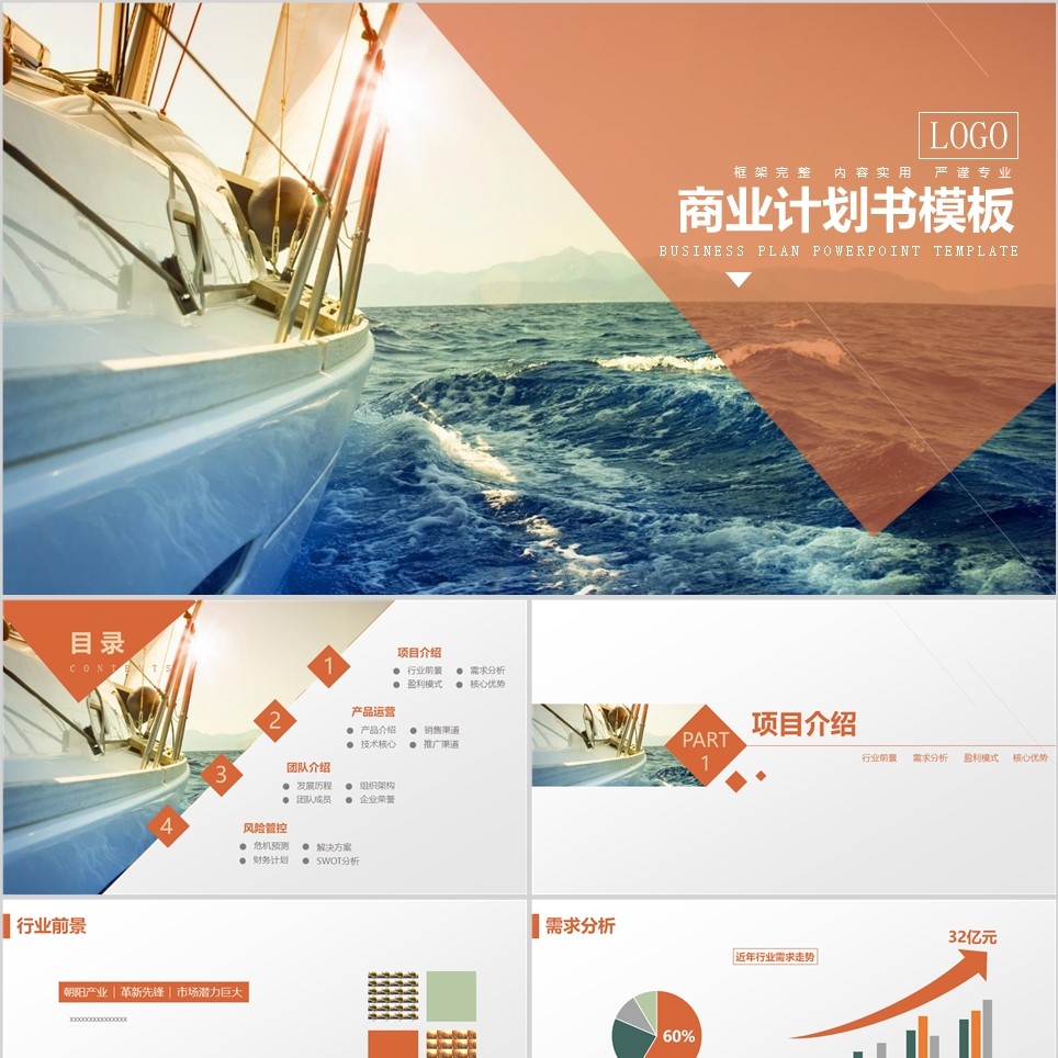 【免费】简约橙色商业计划书PPT模板